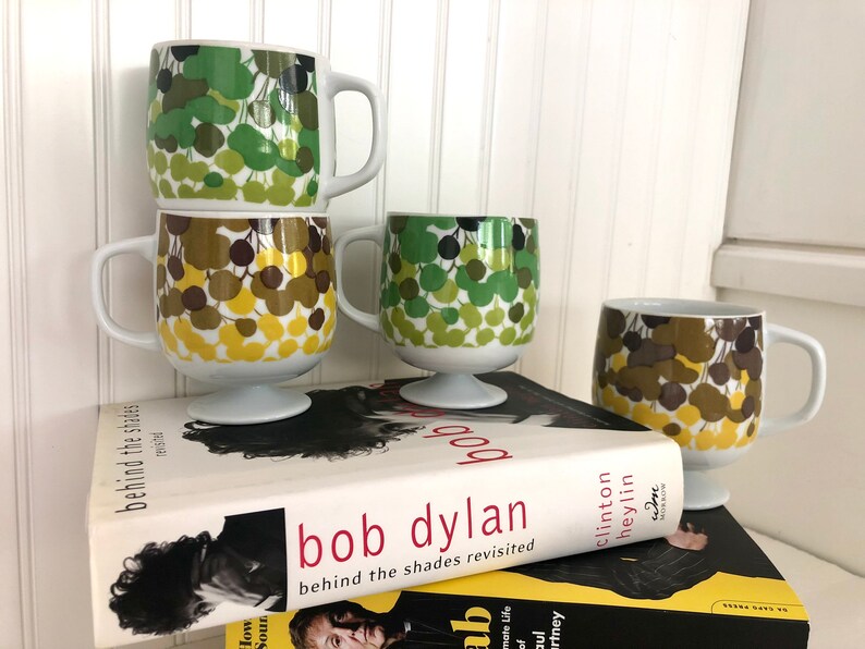 Vintage Danish Modern pedestal coffee mug set/mid century mod coffee mug set/mid century 4pc coffee mug set/Scandinavian mod coffee mugs image 2
