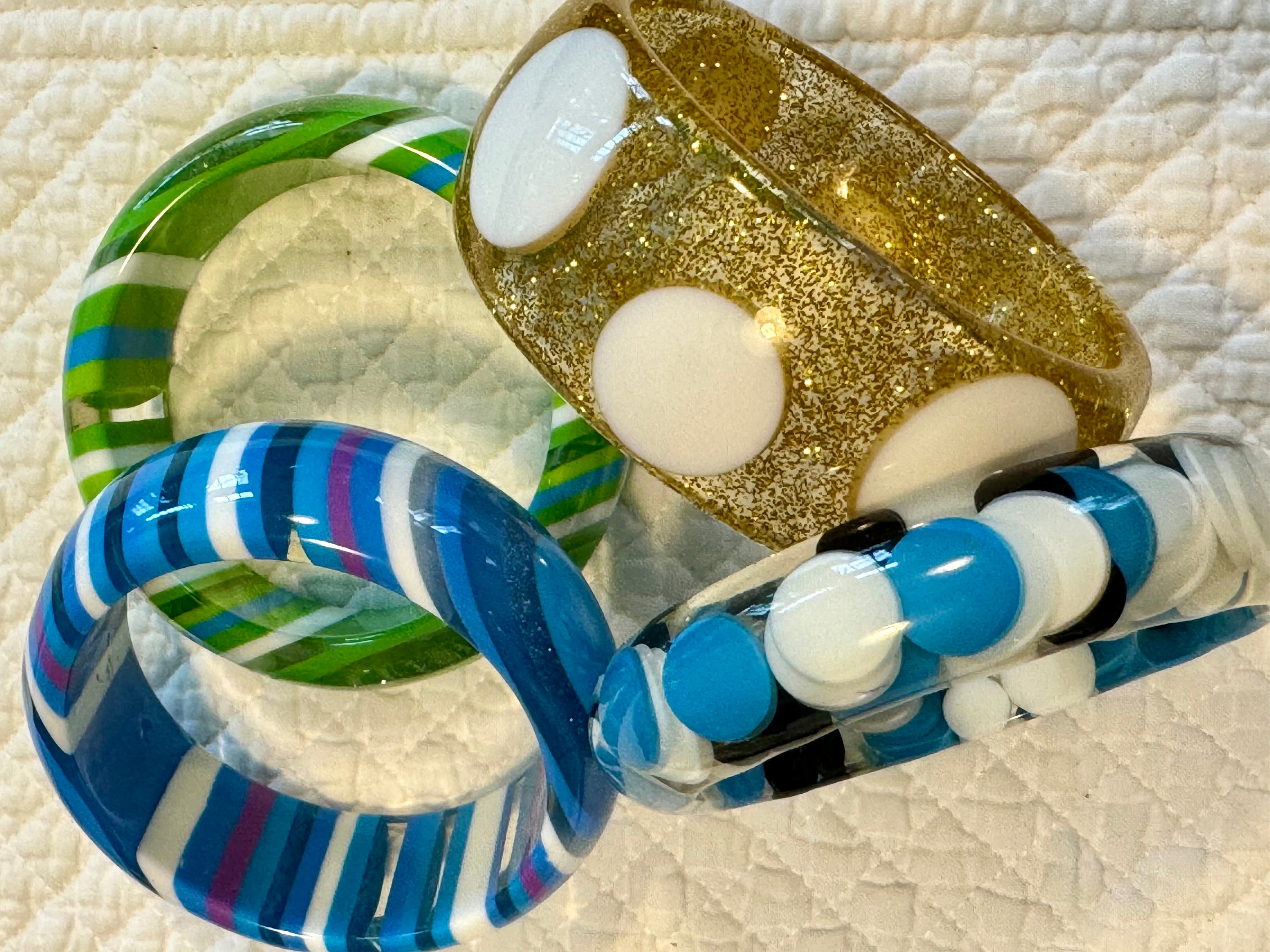Vintage Enamel Bamboo Link Bangle Bracelet Black Off White