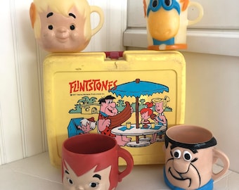 Vintage Flintstones vitamin mugs/Flintstones mugs/Pebbles and Bam Bam mug/Fred Flintstone mug/The Flintstones mug set