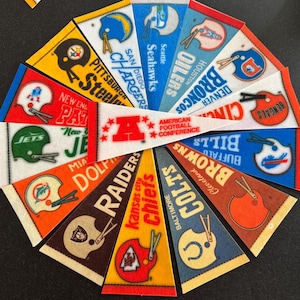 Vintage NFL team mini pennants/mid century football team pennants/1970s NFL pennants/nfl football memorabilia/please read