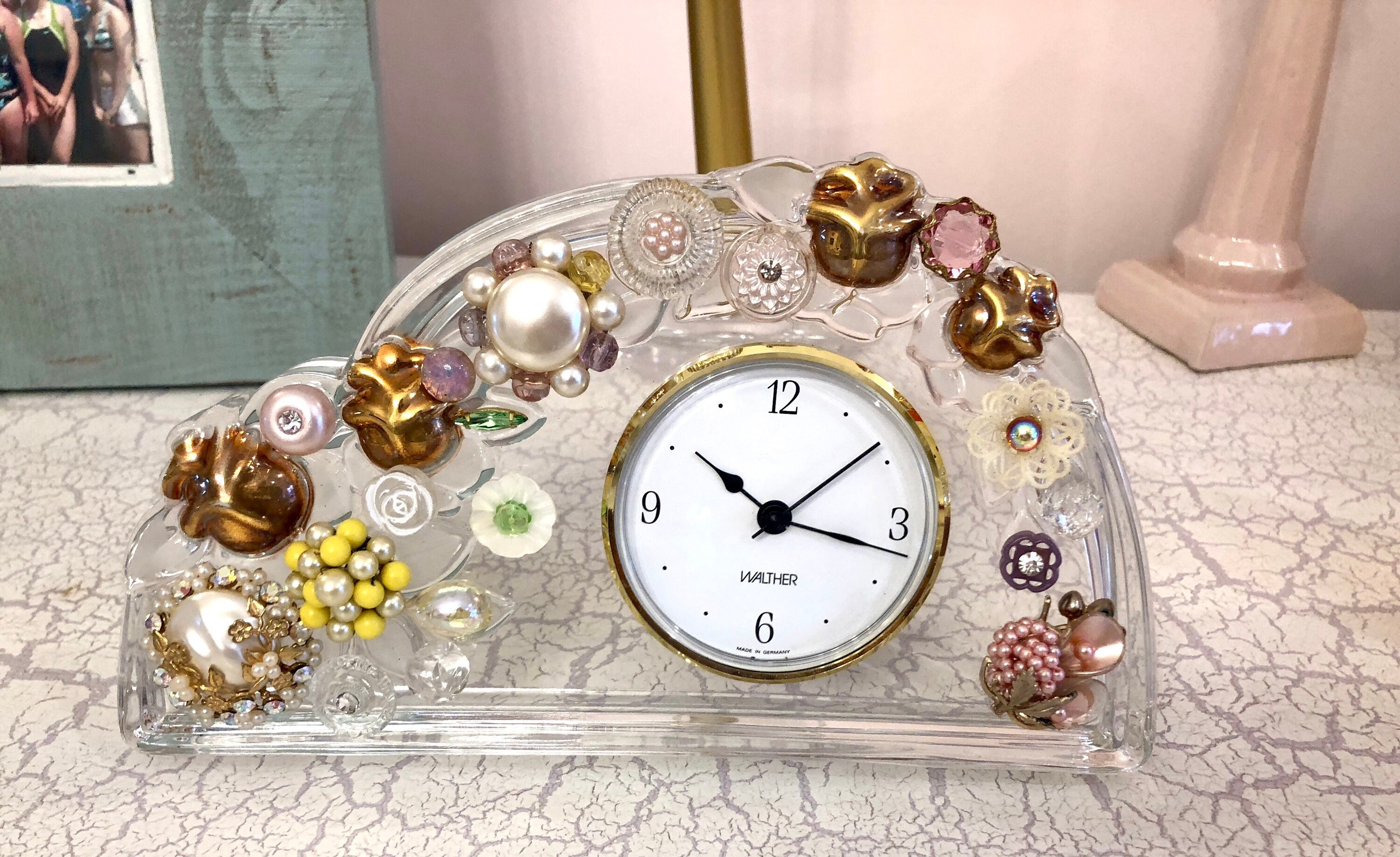 Vintage Walther Glas Art Clock/ Upcycled Clock Vintage Glass/table