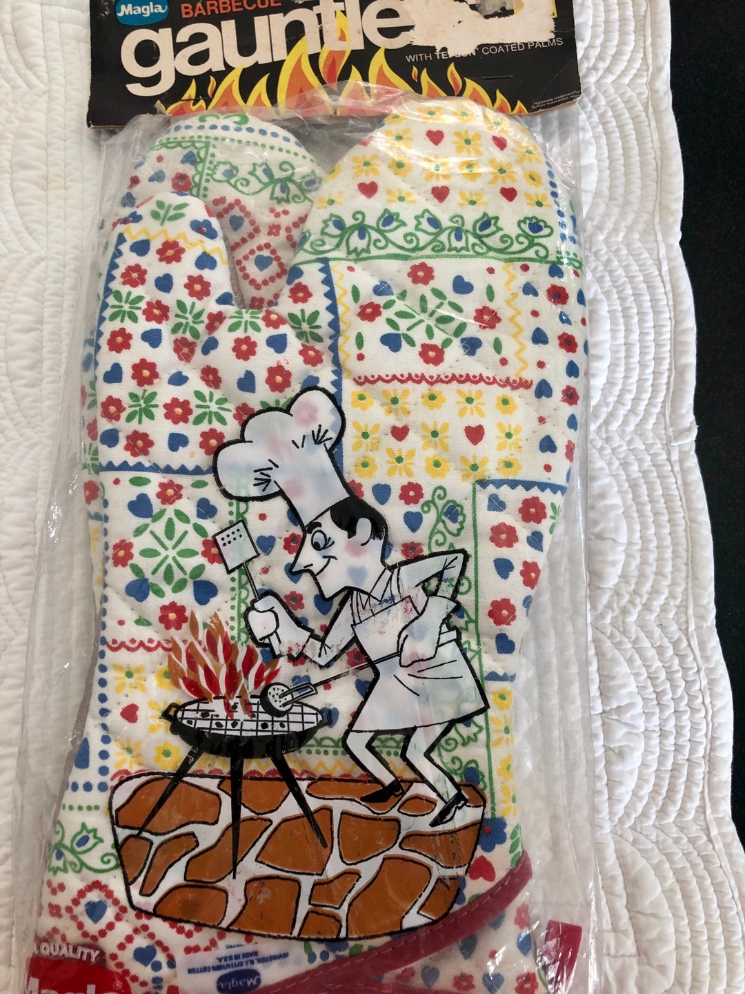 Vintage Oven Mitts/country Style Oven Mitts/teflon Barbecue Etsy