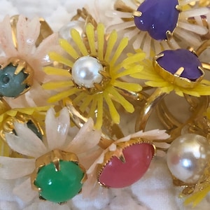 Vintage kauwgombal 3-delige cocktailring/gumball-prijsringen/fantasieringen met bloemen/ringen met juwelen/nepspeelringen