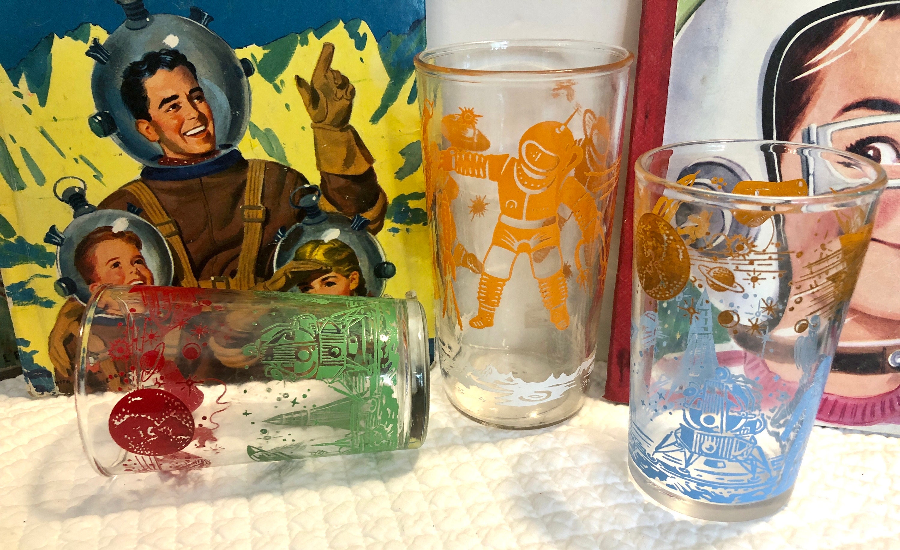 Atomic Age Space Glass Tumbler/mid Century Astronaut Glass/outer