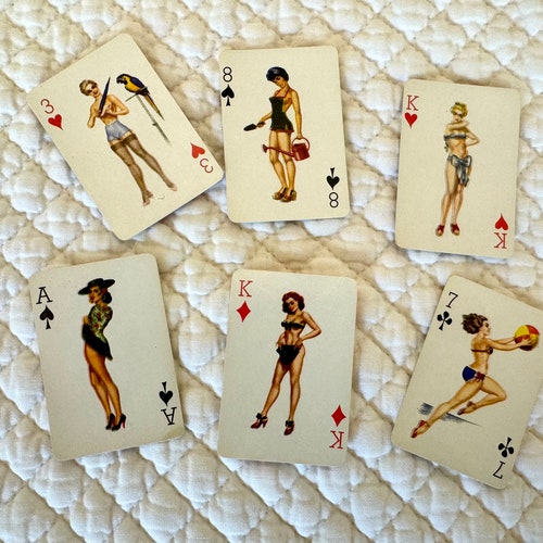 6 pc Vintage tiny Pin Up playing cards/Vintage mini Pin Up Girls/Vintage mini Playing cards/2 inch Pin Up Ephemera/Varga style pin up girls