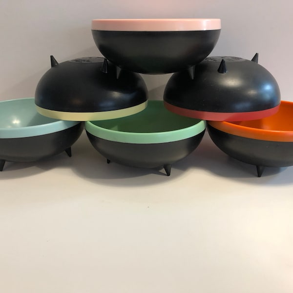 Vintage Therm-o-bowl Reinecke Bowls/Vintage Therm-o-ware/Vintage footed atomic bowls/mid Century kitchen/Mad Men/Bolero bowls/