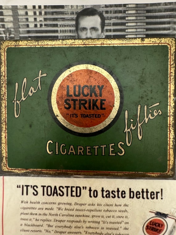 Lucky Strike Cigarette Tin With Tax Stamp/lucky Strike Tin With Tax  Stamp/vintage Cigarette Tin/its Toasted/mad Men/vintage Flat 50 Tin 