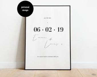 Save the Date, Hochzeit Poster, Minimal Design, Digital Download, Brautpaar Geschenk, Hochzeitseinladung personalisiert, DIN A4