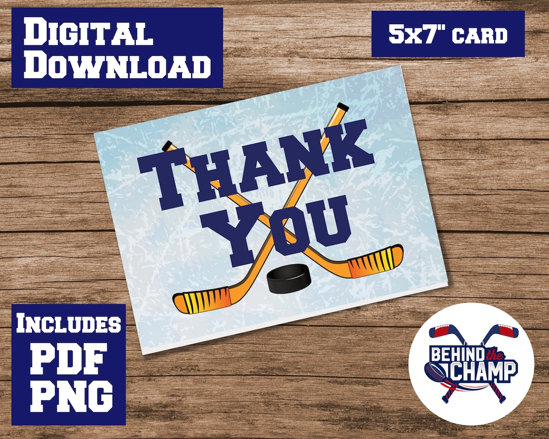Hockey Thank You Card Digital Download Blank Greeting Card Crossed