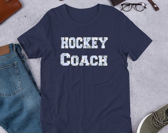 Hockey Coach Blue Floral Unisex Jersey Short Sleeve Tee T-shirt ice hockey shirt apparel top