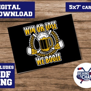 Carte de voeux de hockey adulte à gagner ou à perdre, nous buvons, vierge à l'intérieur de l'humour de hockey en téléchargement numérique imprimable