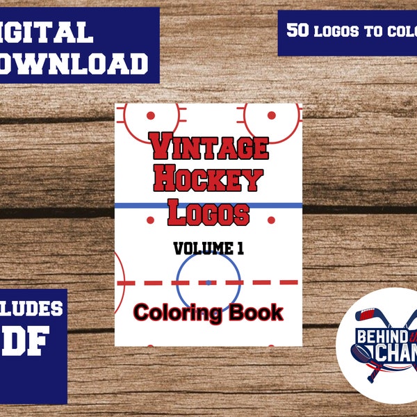 Vintage Hockey Logos Coloring Book Digital Download printable