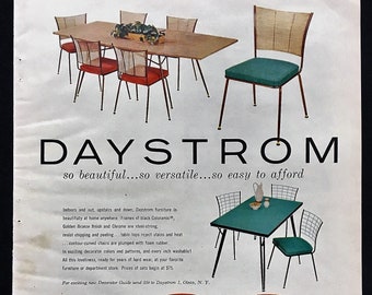 1956 Vintage DAYSTROM FURNITURE Magazine Print AD Advertisement Retro Design Indoor/Outdoor Dining Tables and Chairs Kitchen Decor Wall Art