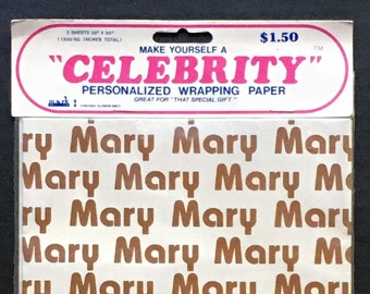 Vintage 1970's WRAPPING PAPER Celebrity Personalized Gift Wrap Name Imprint "Mary Mary Mary Mary" Sealed Package (2) sheets Unused