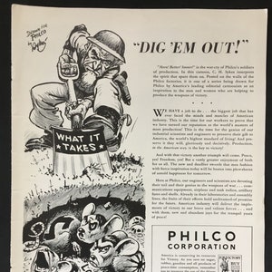 WWII Philco Ad Print: &quot;Dig &#39;Em Out!&quot; LIFE Magazine, June 1942