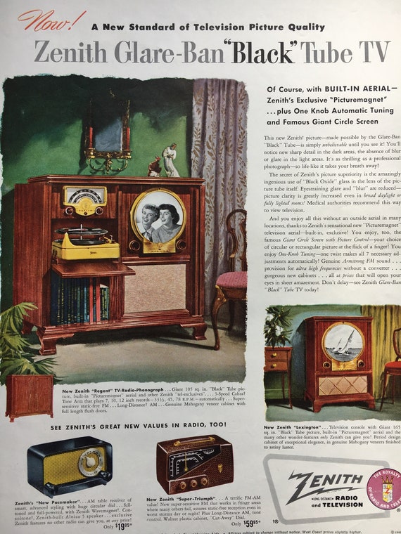 1949 Zenith Radio and TV Ads: Mid-century Magazine Print