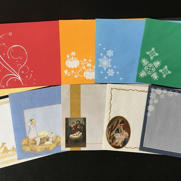 10 Decorative Fancy ENVELOPES XMAS Holiday Religious Fall Winter Designs Color Graphics Card Crafts Pumpkins Snowflake Star Nativity UNUSED