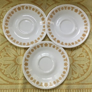 Corelle BUTTERFLY GOLD SAUCERS Livingware by Corning Replacement Saucers • No Cups American Dinnerware 1970&#39;s