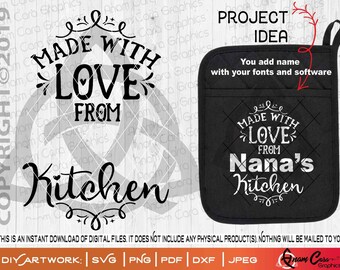 Made with love from ___ Kitchen | SVG Cut or Print DIY Art| Template w opening for you to Personalize| Bake Baking Christmas Gift Potholder