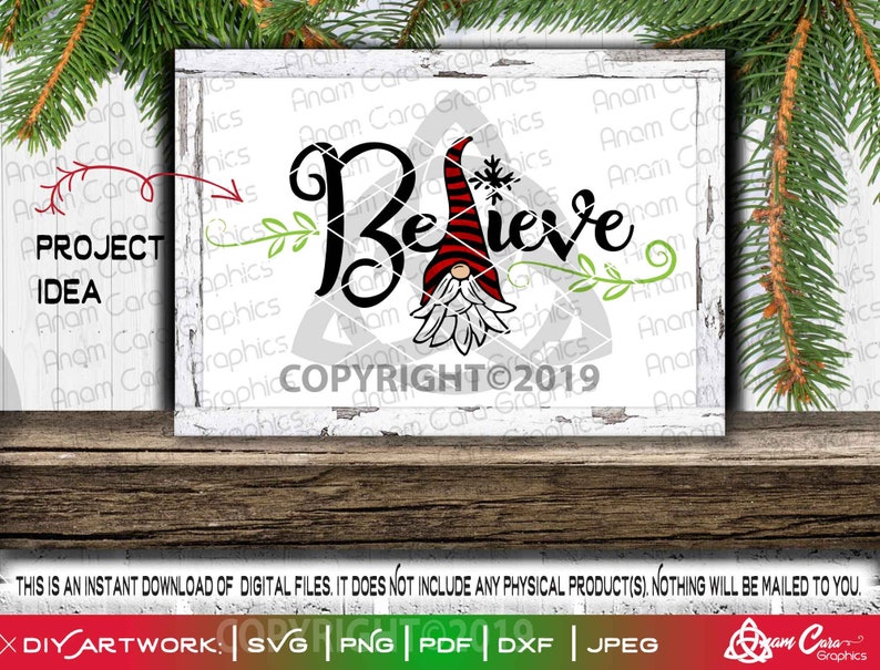 Download Believe Gnome SVG Cut or Print DIYArt Cute Gnome Christmas ...
