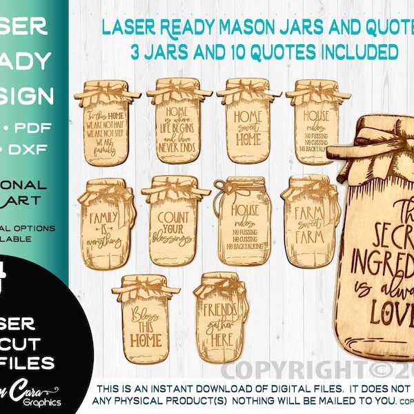 Mason Jar Kitchen Magnets and Home Quotes | Laser Ready Engrave Cut File | Country Farmhouse Rustic Farmer Wall Decor Glowforge SVG Kitchen