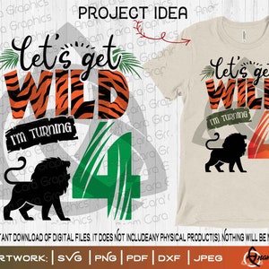 Soyons sauvages J'ai 4 ans Lion | Découpez ou imprimez DIYArt | Fête d'anniversaire 4e et 4e anniversaire Safari Jungle garçon fille Roi neutre du tigre