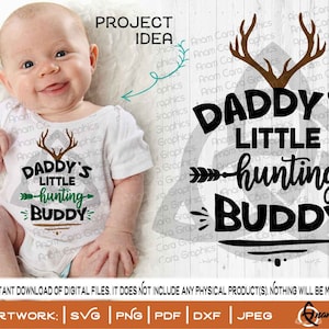 Papas kleiner Jagdfreund | SVG Schnitt oder Druck DIYArt Spaß niedlich Jäger Geweih Hirsch Baby Onesie® Baby Shower Geschenk Junge Mädchen Herbst Herbst Bogen