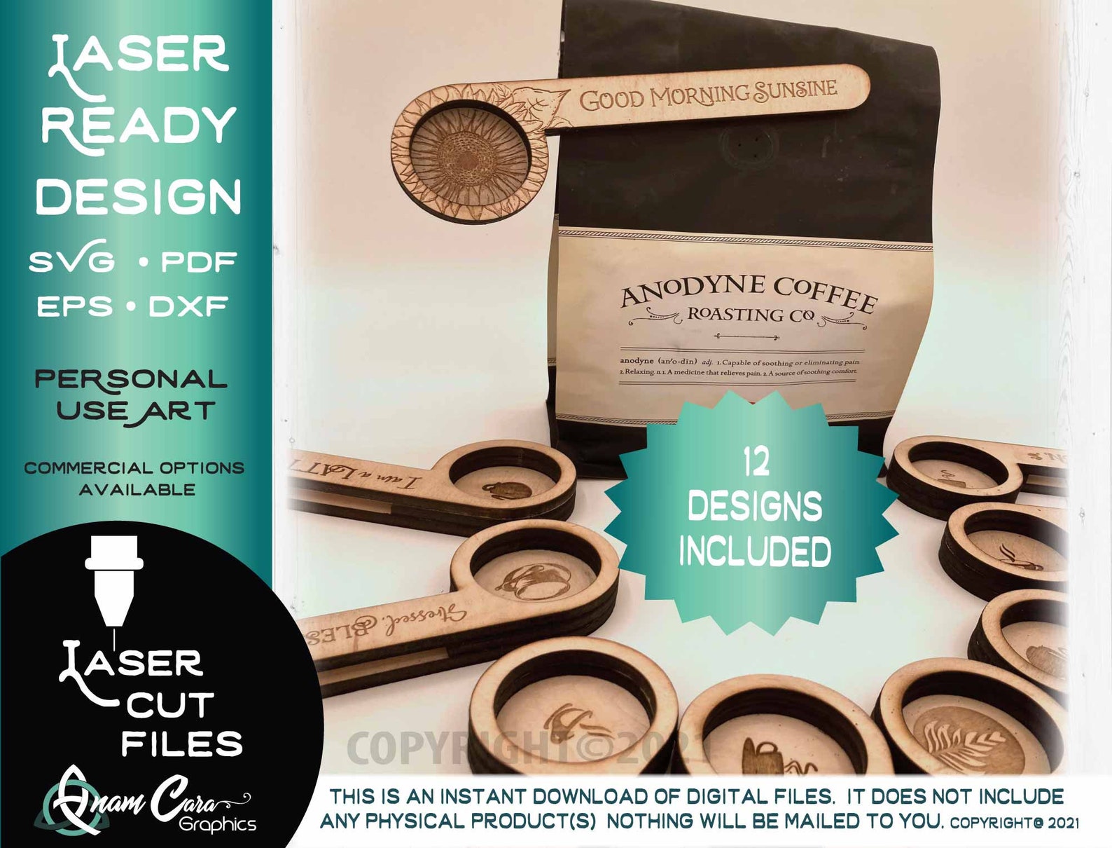 Coffee Scoop and Clip Laser Ready Design With Twelve 12 Etsy