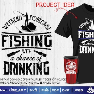 Pronóstico de fin de semana de pesca con posibilidad de beber / SVG cortar o imprimir ilustraciones de bricolaje para pesca divertida, amante de la cerveza, señuelo de lubina, papá, abuelo, cerveza