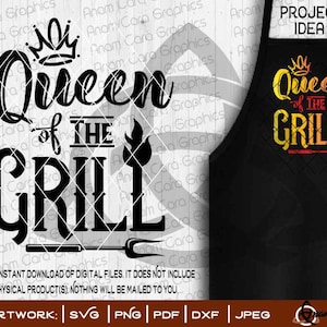 Queen of the Grill | SVG Cut or Print DIY Art Fun BBQ Grill Steak Burger Beer Summer Patio 4th July Mother&#39;s Day Apron Pork Pull JerkChicken