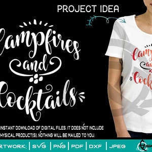 Kampvuren en cocktails | SVG knippen of afdrukken DIY Art Glamper Glamping Squad Happy Camper Life Camping Party Girls Weekend Party Retro Mok