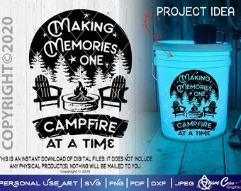 Making Memories One Campfire at a Time 03 SVG Cut or Print DIYArt Camping Memories Adirondack Chairs Trees Happy Camper RV Sign Bucket Quote