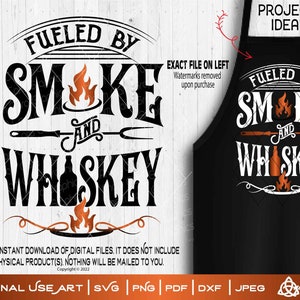 Angetrieben von Rauch und Whisky | SVG schneiden oder drucken DIY Kunst | BBQ Pit Master Grillmeister Whisky Sommer Terrasse Papa Vatertag Raucher Wettbewerb