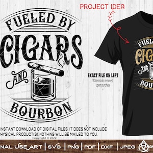Impulsado por puros y bourbon / Arte SVG para cortar o imprimir / Divertido aficionado a los puros Fumador Fuma puro Whisky quemado Vintage