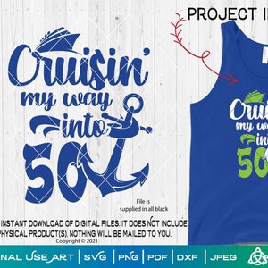 Op weg naar 50_02 | SVG knippen of afdrukken DIYArt Verjaardag Cruise Familie Vakantie Schip 50th Fifty Boat Tshirt Crew Trip Squad