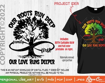 Our Roots Run Deep, Our Love Runs Deeper Family First |2 designs included-SVG Cut or 4c Print Family Reunion Template for YOU to Personalize