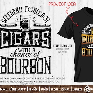 Weekendvoorspelling sigaren met kans op bourbon | SVG-kunst knippen of afdrukken | Funny sigarenliefhebber roker Smoke Stogie Whisky Burning Vintage