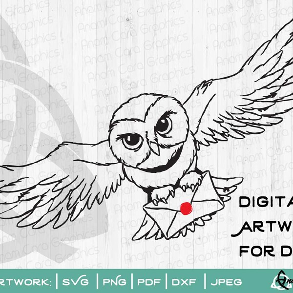 Flying Owl | SVG Cut or Print Clipart | Flying Letter Wand Always Owl Magic Wizard Wizard Girl Wand Owlery