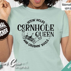 Regina del Cornhole - Stampa a sublimazione DTF PNG a colori stilizzata/Arte/Sacchetti divertenti per la squadra del Cornhole, lancio del capo campione, corona della lega femminile