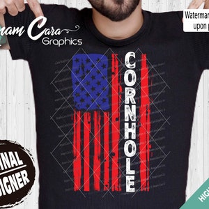 Bandiera americana del cornhole / Stampa a sublimazione a colori in formato PNG DTF / Divertenti borse per la squadra del cornhole, campione, capo, lancio del re e della regina, lega mimetica