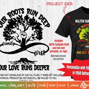 Our Roots Run Deep, Our Love Runs Deeper Family First OPEN SPLIT |2 designs -Cut or 4c Print Family Reunion that YOU Personalize