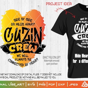 Cuzin Crew côte à côte ou à des kilomètres l'un de l'autre, nous serons toujours liés par le coeur | Couper ou imprimer SVG Réunion de famille Arbre Cousins Amusant à l'ancienne