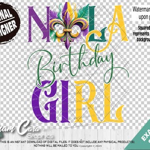 NOLA Birthday Girl - Sublimation impression DTF DIY Art New Orleans Party Crew Tribe Squad, Bourbon Street, 30e 40e 50e coloré