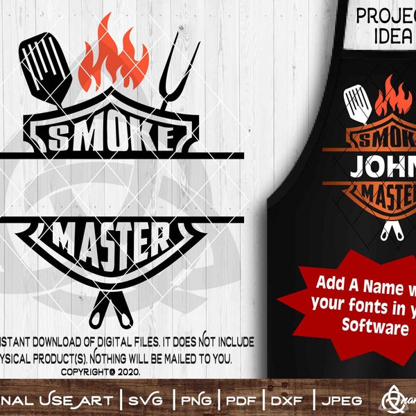 Smoke Master Open Split | Cut Or Print DIYArt | BBQ Pit Master Grill Summer Patio 4th of July Spatula Fork Chef Dad Father's Day Personalize