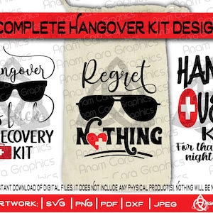 Pacote com 3 designs de kit para ressaca | Recorte ou imprima | Kit de recuperação para despedida de solteira adulta, bolsa para lembrancinhas de casamento, cruzeiro, 21º e 18º aniversário em Las Vegas