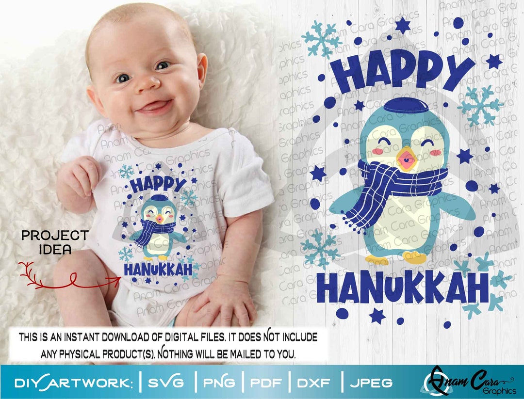 Happy Hanukkah SVG Cut or Print DIY Art Adorable Penguin W Yarmulke ...