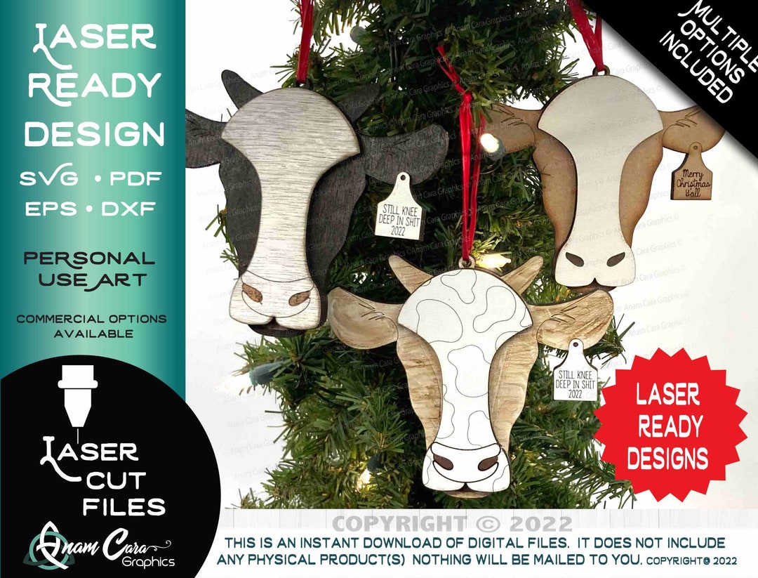 Cow Head Christmas Ornament Design W Multiple Options Laser Etsy