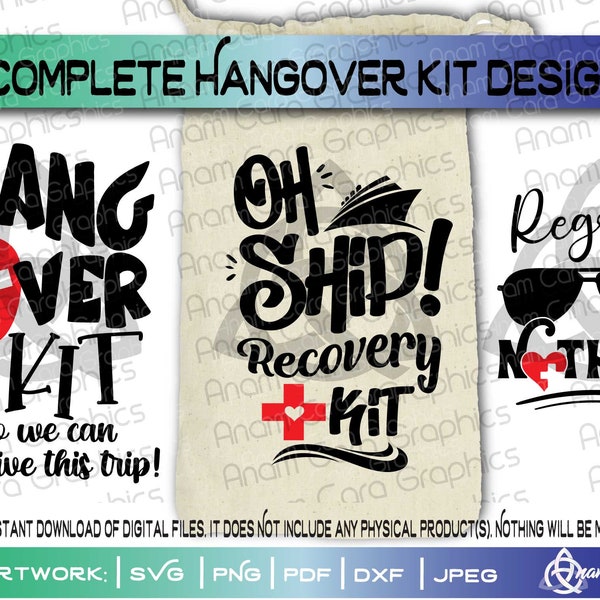 Bundle of 3 Vaca Hangover Kit Designs |Cut or Print Funny Adult Birthday Cruise Party 30th 40th 50th Bag Tote Favor 21st 18th Birthday Vegas