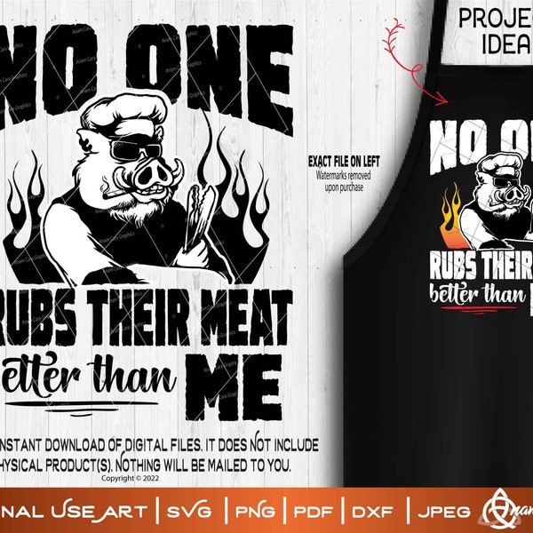 No One Rubs Their Meat Better Than Me | SVG Cut Or Print Art| Cigar Smokin Pork Master BBQ Master Grill Dad Father's Day Birthday Gift Apron