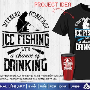 Pronóstico de fin de semana Pesca en hielo con posibilidad de beber / SVG Cortar o imprimir DIYArt Decoración de cabañas de invierno Taladro Cubo Calcomanía Plantilla Bienvenido Casa de hielo